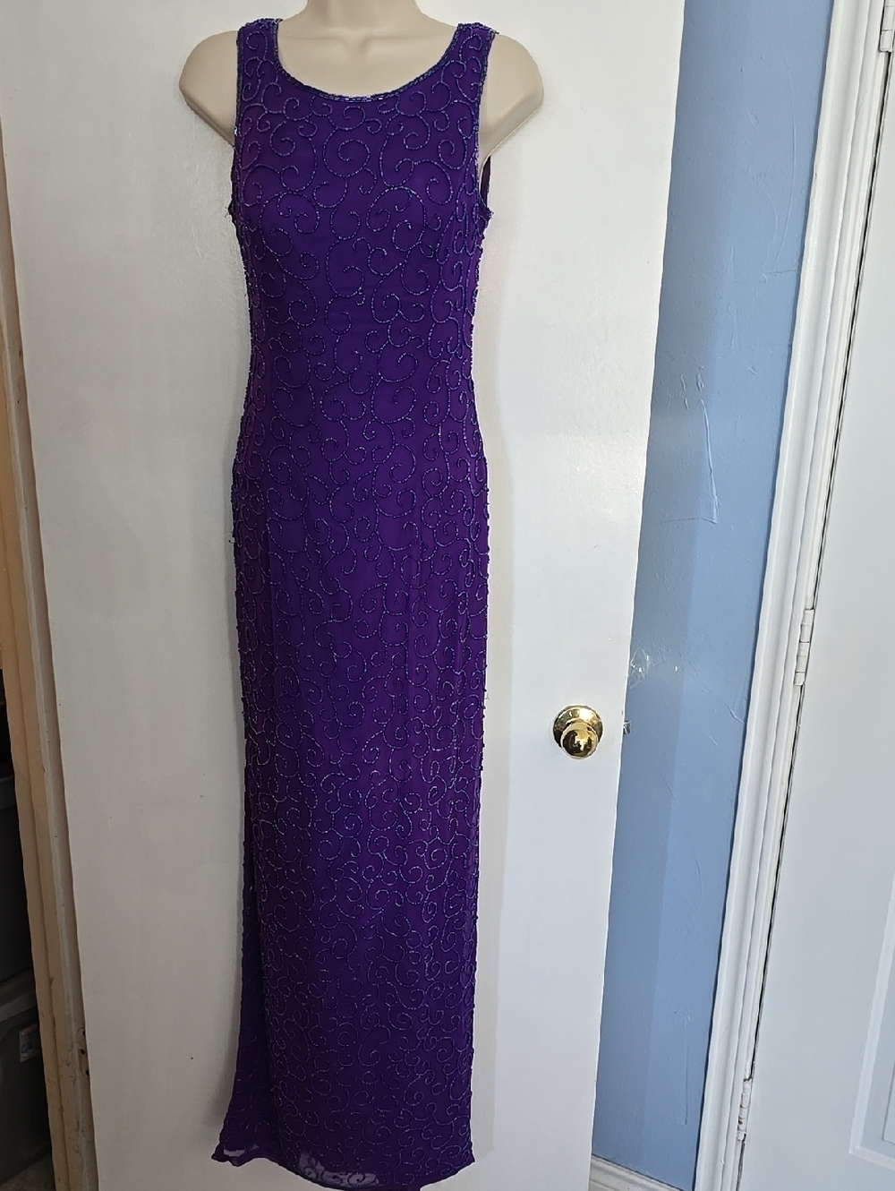 Alyce Designs Vintage Sleeveless Purple Beaded Maxi Dress Size 10